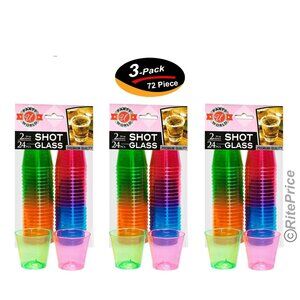 72 PCS Neon Shot Glasses 2oz Plastic Bright Party Cups Wine Liquor Bar Catering